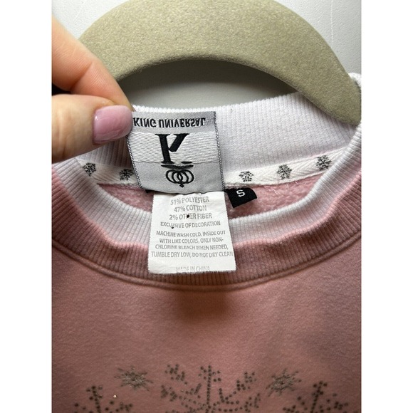 Y2K King Universal Vintage Rhinestone Snowflake Tree Pink Sweatshirt Women Small - Picture 5 of 6